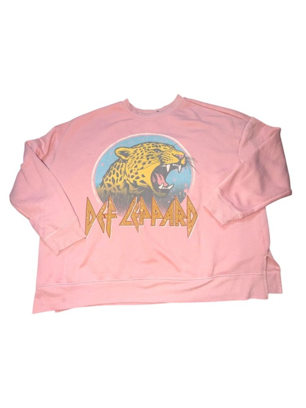 Terra & Sky Women’s Embellished Def Leppard Logo  Graphic Sweatshirt-Pink-14W-G